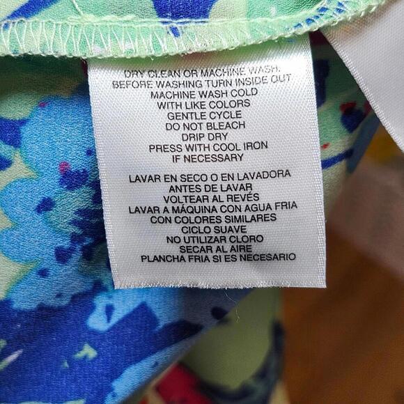 Pappagallo Womens Size S Floral Print Blouse Green Pink Blue - Picture 7 of 10